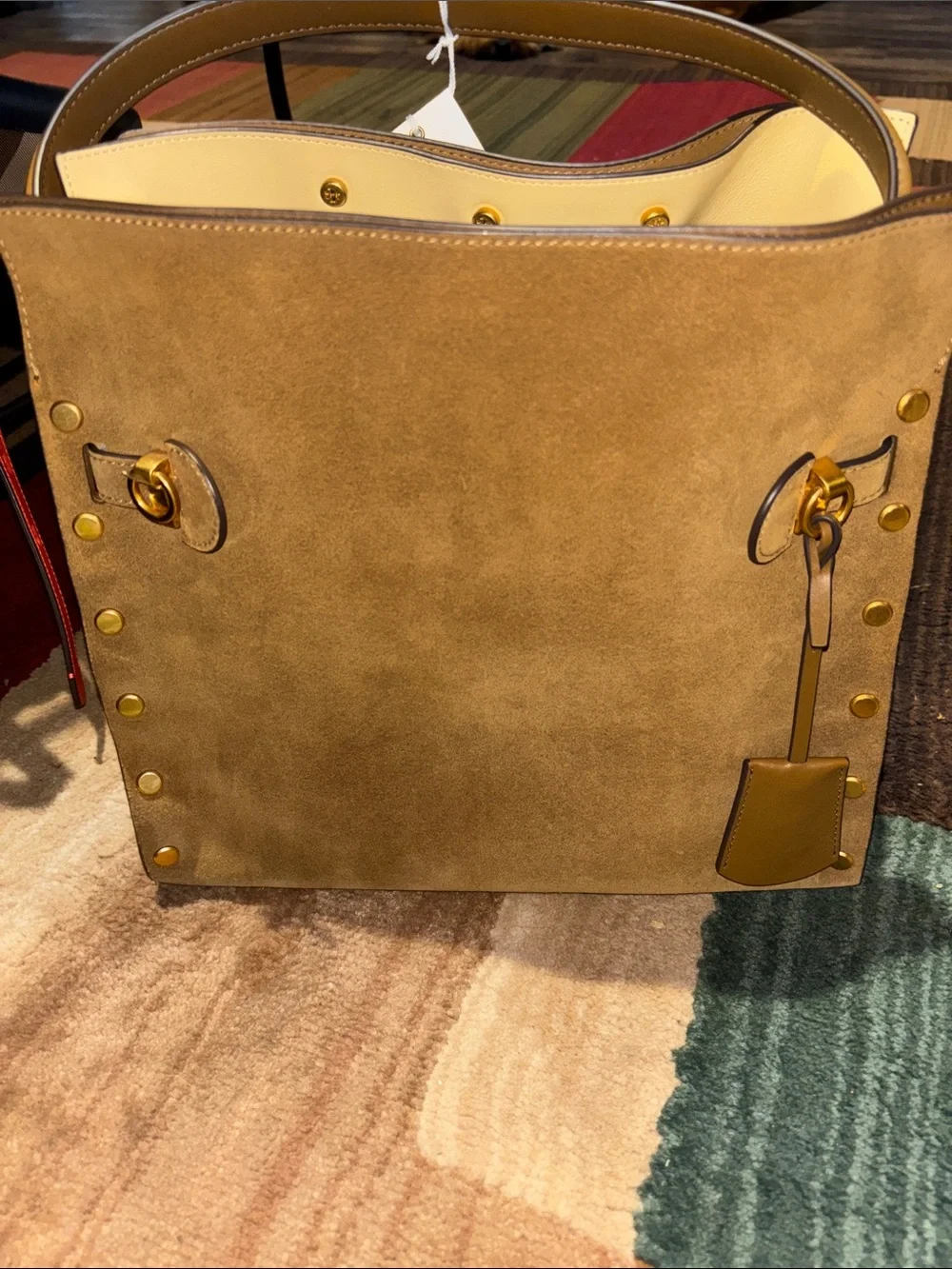 Tory Burch Lee Radzwill Suede Shoulder Bag in Tan with Gold Hardware